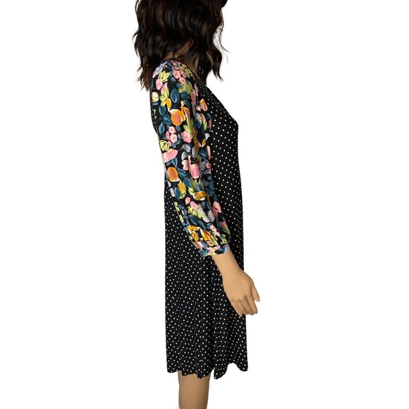 Maeve by Anthropologie Sawyer Polka Dot Floral 3/4 Sleeve Dress Black Size XS - Picture 5 of 8